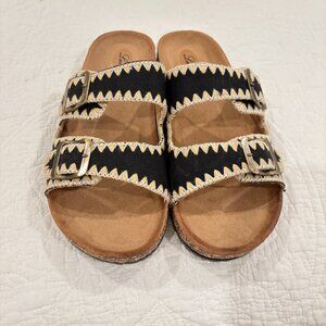Laurie birkenstock Style Black Size 8 Beige Embroider  slip-on sandal NEW